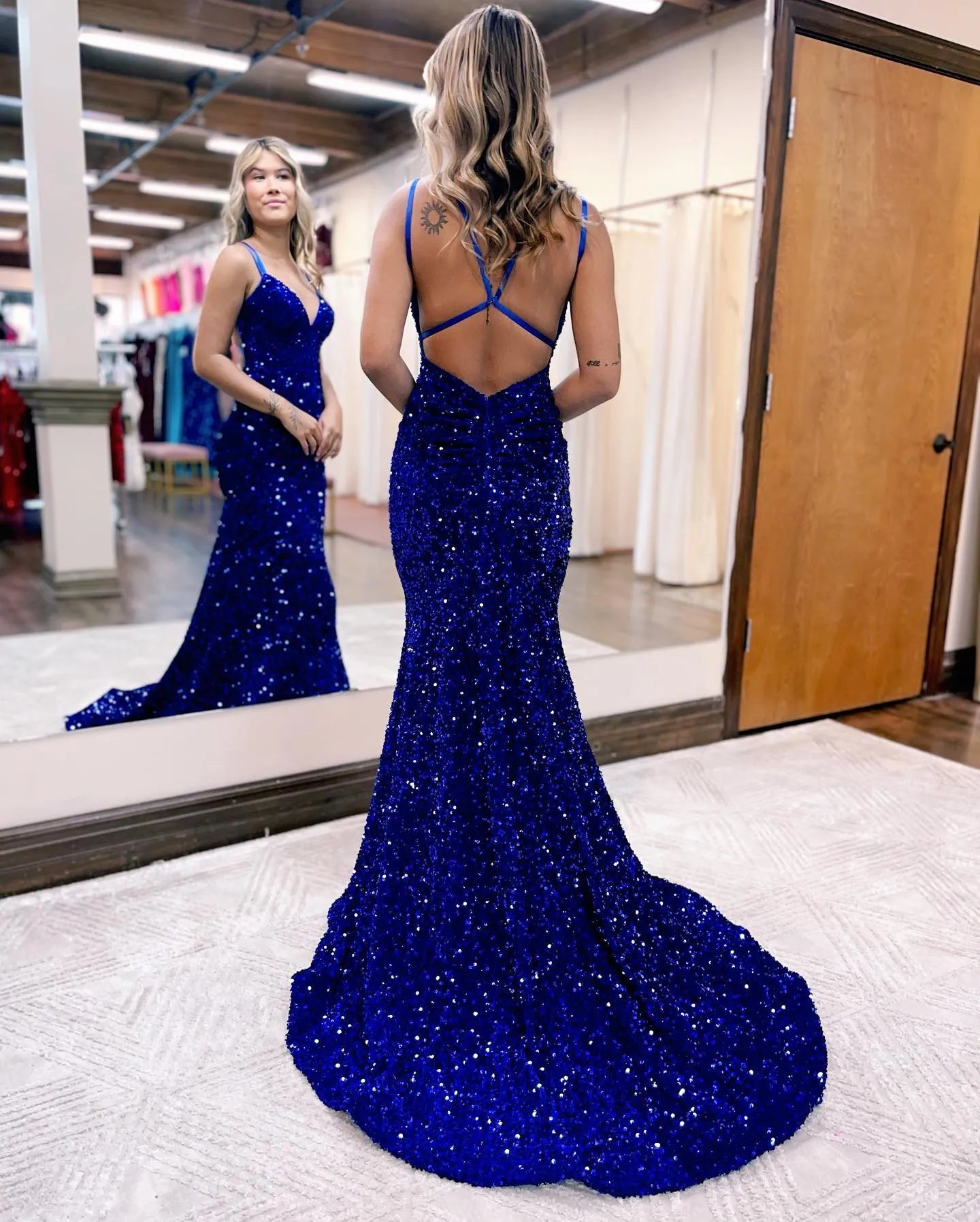 Wholesale Gorgeous Mermaid V-Neck Court Train Sequined Prom Dress prom dresses with long sleeves